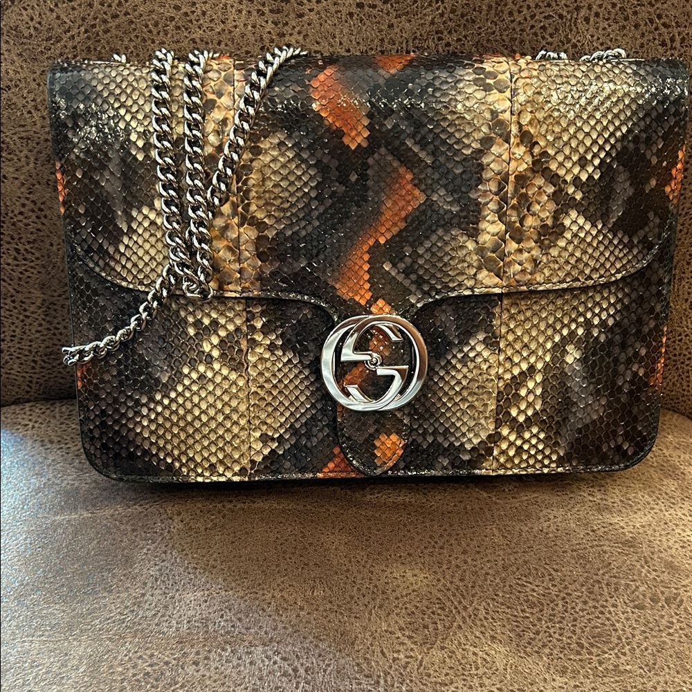 Gucci Python Pattern Shoulder Bag - Black, Brown,… - image 1